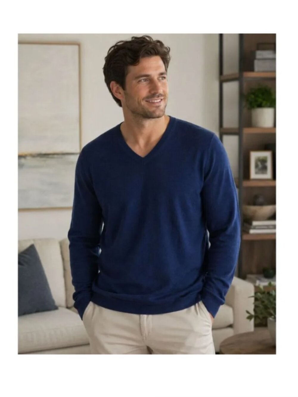 Banana Republic Navy Blue V-Neck Pullover Luxury Blend Sweater M